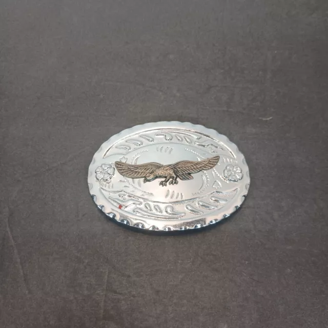 Vintage Western Metal Belt Buckle Flying Eagle in Flight Patriotic American Oval