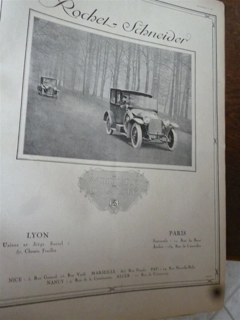 ROCHET SCHNEIDER voiture 12 publicité papier ILLUSTRATION 1920