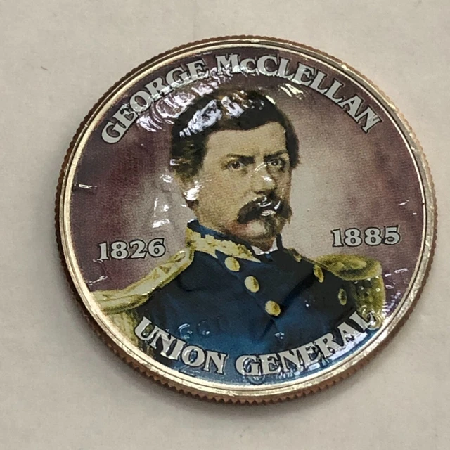 Colorized Kennedy half dollar. GEORGE McCLLELLAN 1826-1885. UNION GENERAL #75