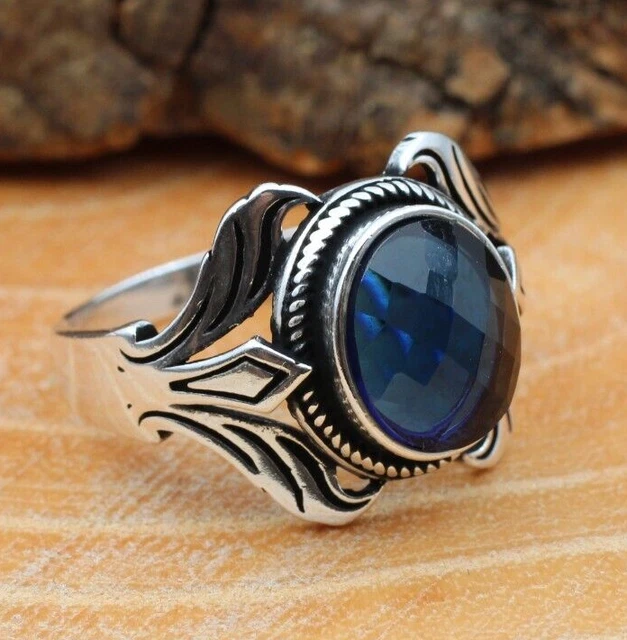 Bague saphir pour homme Bague pour homme faite à la main Bague en argent...