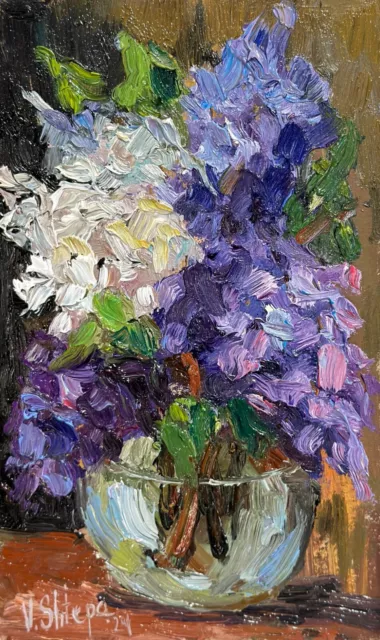 Original Oil Painting Lilac Flowers Spring Impressionist Still Life Art Signed