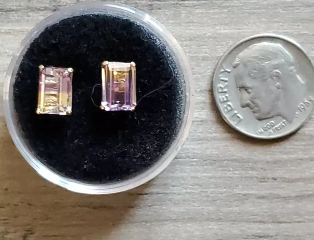 Ametrine Labcreated Achteck geschnitten Ohrstecker 14kt einfarbig gelbgold 2