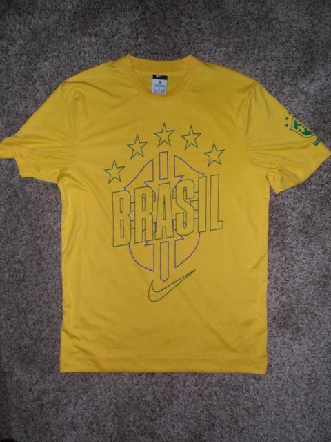 Nike CBF Brazil Brasil Soccer T-Shirt Mens Medium Crew Neck Short Sleeve Yellow
