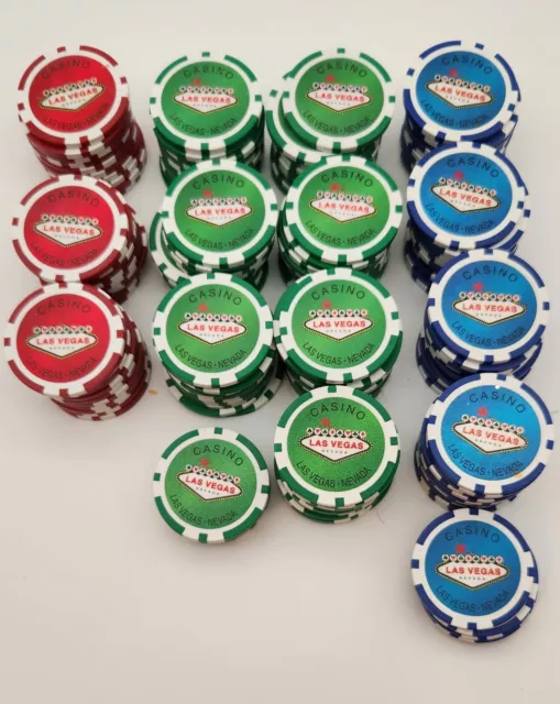 Clay Poker Chips Las Vegas Nevada Souvenir Casino ~ 50 Count - Green/Blue/Red