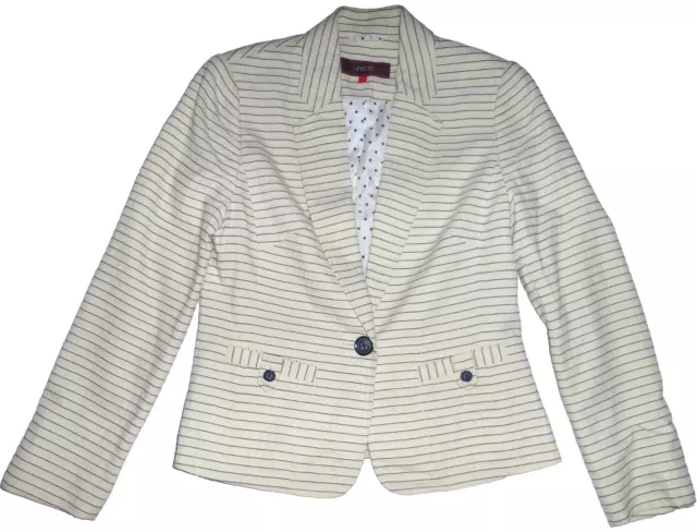 NEXT jacket size 12 Cream & Navy striped smart cotton summer lined jacket