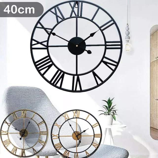 Large Wall Clock Roman Numerals Giant Open Face Metal Skeleton 40CM Big Clock