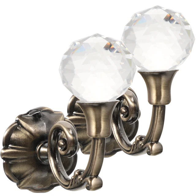 Pair of High Grade Vintage Crystal Ball Holdbacks Curtain Clothes Hook (Antique