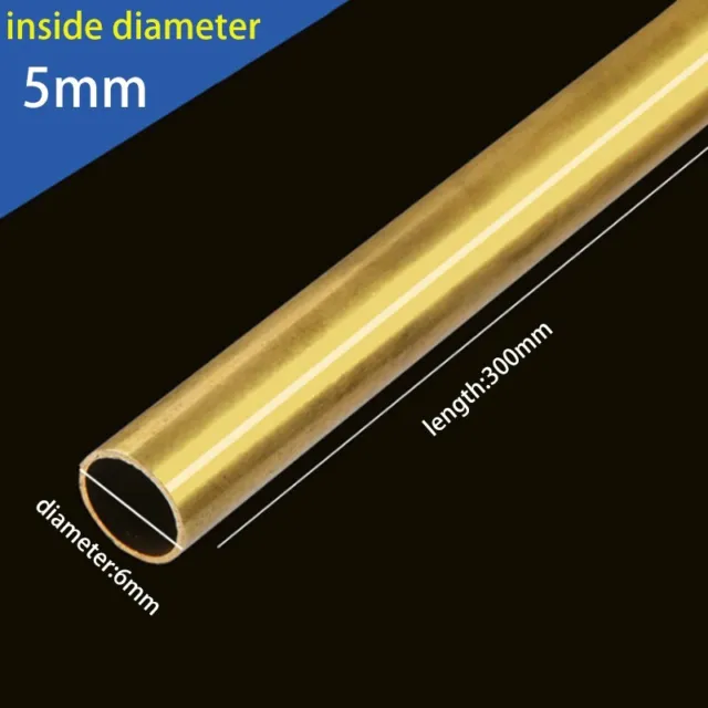 Brass Round Tube 300mm Length 6mm OD 0.5mm Wall Thickness Seamless