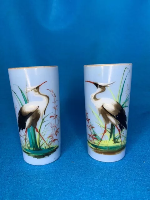 Victorian Bristol Glass Bud Vases - Storks Mt. Washington Smith Bros