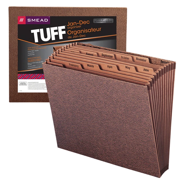 Smead TUFF Letter Size 12-Pocket Expanding File With Open Top, Monthly, Brown