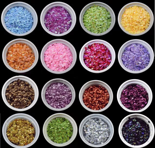 46 COLOURS - 8mm Cup Round Loose Sequins Cupped Sewing Pack of 250 1441