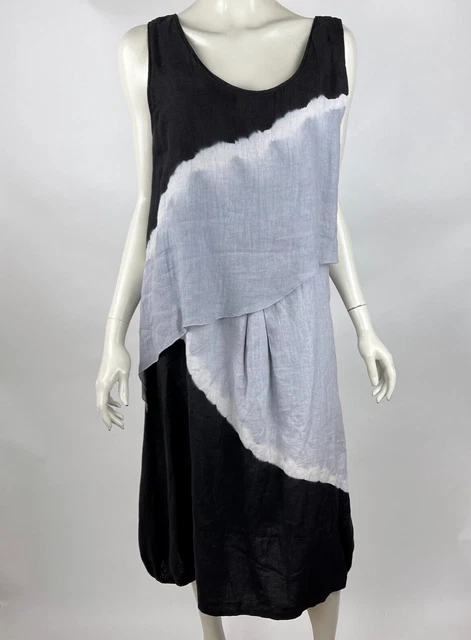 Luna Luz Linen Balloon Maxi Dress Women L Layered Tie Dye Sleeveless Round Neck