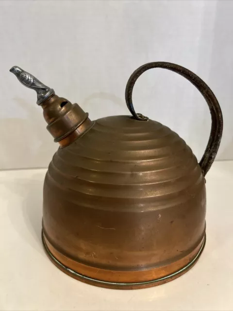 Vintage Copper Beehive Tea Kettle Hawk Falcon Whistler Farmhouse Shabby Chic