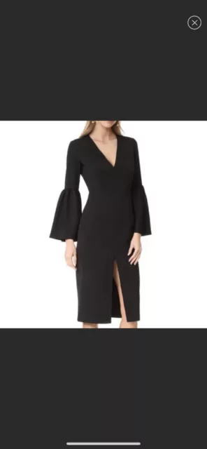 Jill Jill Stuart V-Neck Black Midi BHLDN Lilah sheath Dress with Bell Sleeves, 4