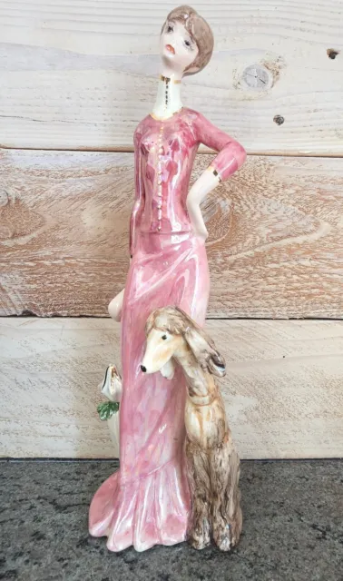 Ceramic Figurine Lady With Afghan Hound