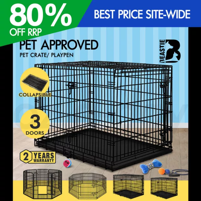 BEASTIE Dog Cage Pet Crate Kennel Cat Collapsible Metal Playpen 24"~ 48" Large