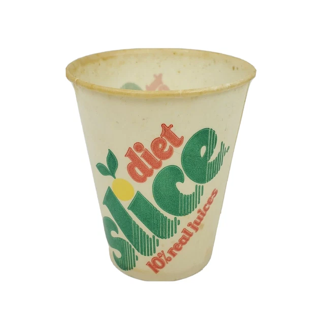 Diet Slice Lemon Lime Soda 3 oz Wax Paper Cup 10% Real Juices Slogan Vtg 1980's