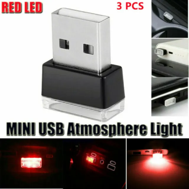3x Mini Red LED USB Car Interior Light Neon Atmosphere Ambient Lamp Accessories