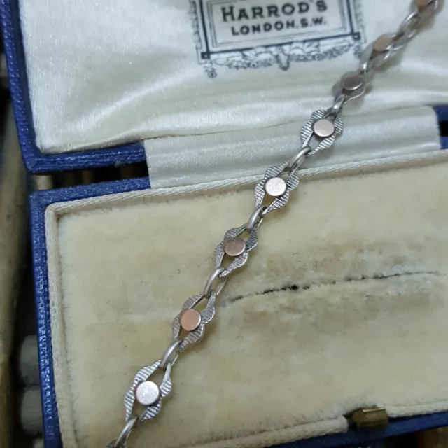 Vintage 925 Sterling Silver Bracelet, Retro Bracelet, Rose Gold Details