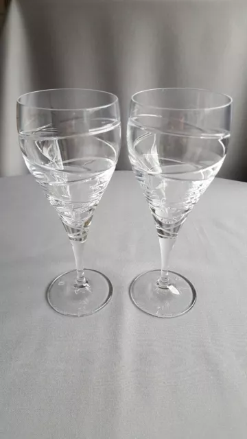 2 Royal Doulton Crystal Swirl/Wavy line (Aura?) 8" Wine Glasses/Goblets - Signed