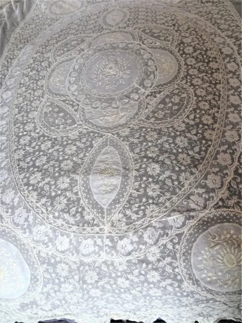 GORGEOUS French Normandy Lace Bedspread,1920s Lace Panel,Beautiful Embroidery