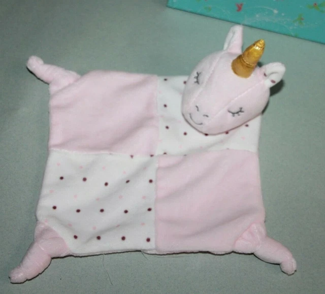 DOUDOU MES PETITS CAILLOUX LICORNE PLAT ROSE BLANC POIS pas servi com  neuf