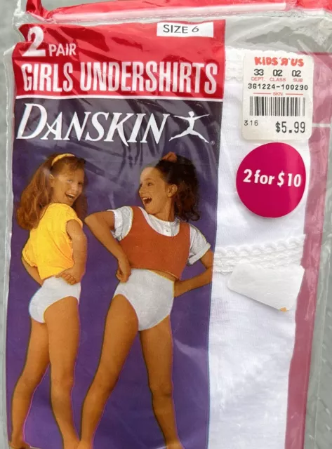 Vintage Danskin Girls Undershirts 2 Pack 100% Cotton White Sz 6 USA NOS