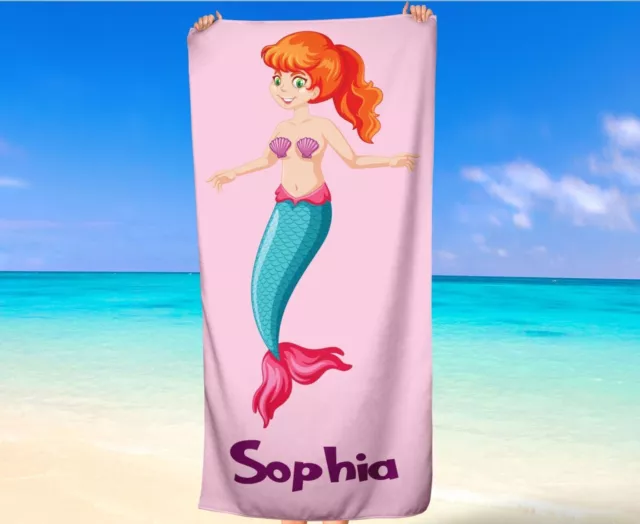 Toallas de playa personalizadas de sirena para niños, nombre personalizado...