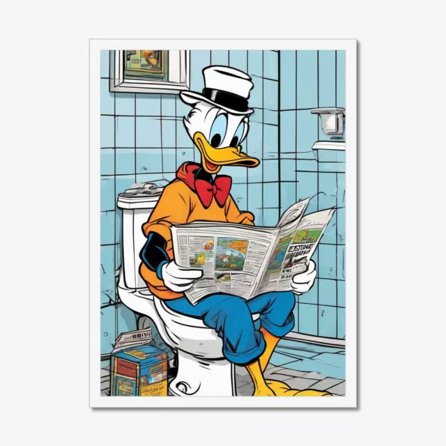 Donald Duck auf Toilette Bad WC Klo Poster Wanddekoration Bild Grafik Kunstdruck