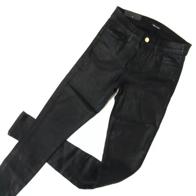 NWT J Brand Ryan Skinny in Fearless Coated Black Stocking Ankle Zip Jeans 24 2
