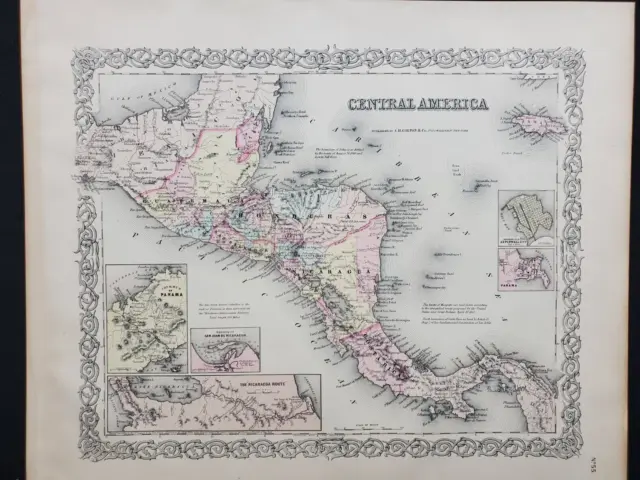 1855 Colton Map - Central America - 100% Genuine Antique