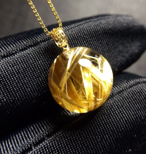 11.7mm Natural Gold Rutilated Quartz Titanium Crystal Pendant