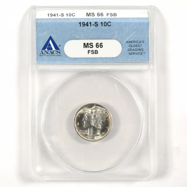 1941 S Mercury Dime MS 66 FSB ANACS 90% Silver Uncirculated SKU:I9093