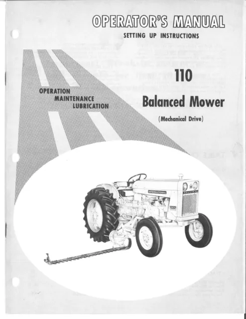 IH International Harvester 110 Mid Mount Balanced Head Sickle Mower Manual