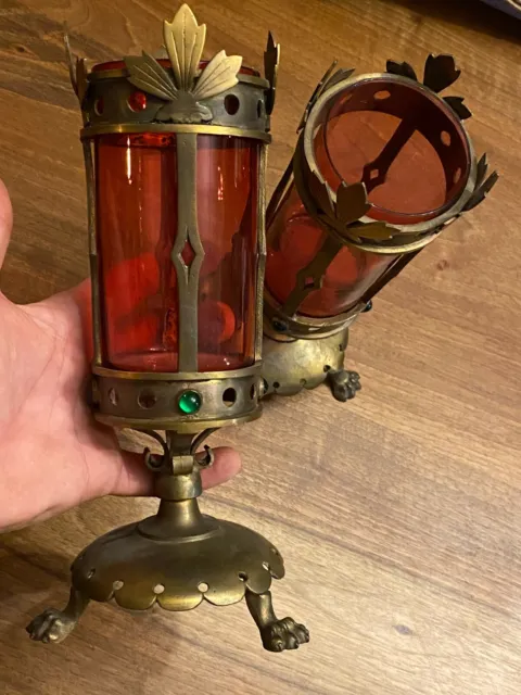 Paire de Lampes de Sanctuaire & Eglise & Bronze et Verre dit Sang de Bœuf & XIX