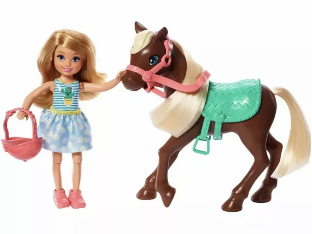 Ensemble de jeu poupée blonde Barbie Club Chelsea 6 pouces et poney marron (cheval) neuf dans sa boîte 2