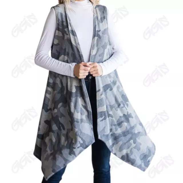 Womens Army CAMO Waterfall Vest Long Flowy Plus Size Choose 1x, 2x, 3x NEW