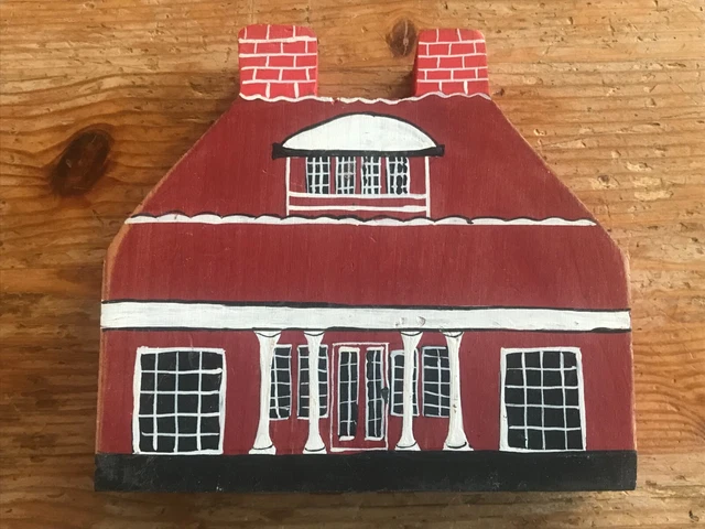 RED BARN Wood Cut Out shelf sitter Cat's Meow - House, columns, hand-painted