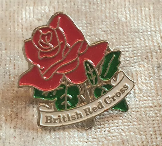 British Red Cross Rose Pin Badge Button Retro Vintage Charities Charity