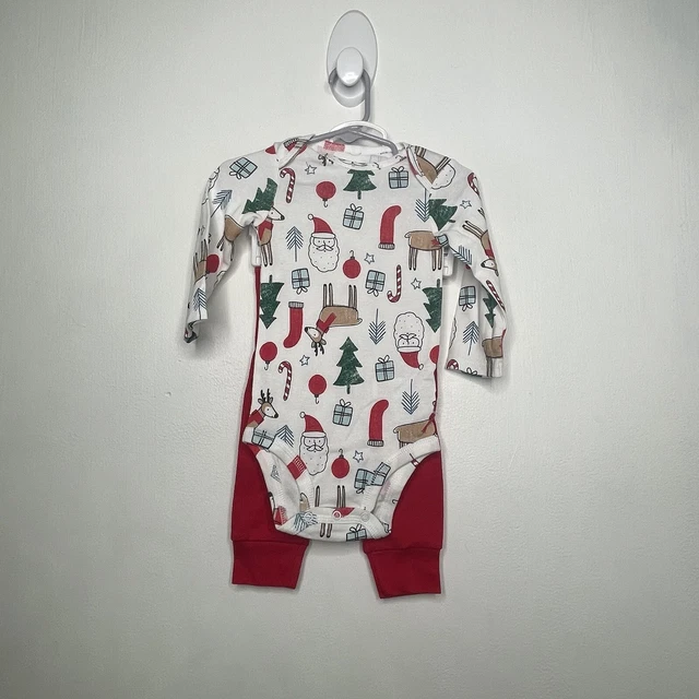 carters 2 pc ￼Christmas set baby size 3 months one piece & santa pants red nwot