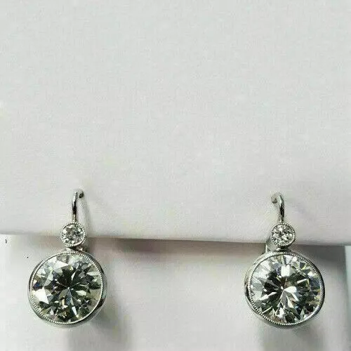 2.00 Ct Round Cut Moissanite Drop/Dangle Earrings 14K White Gold Plated Silver