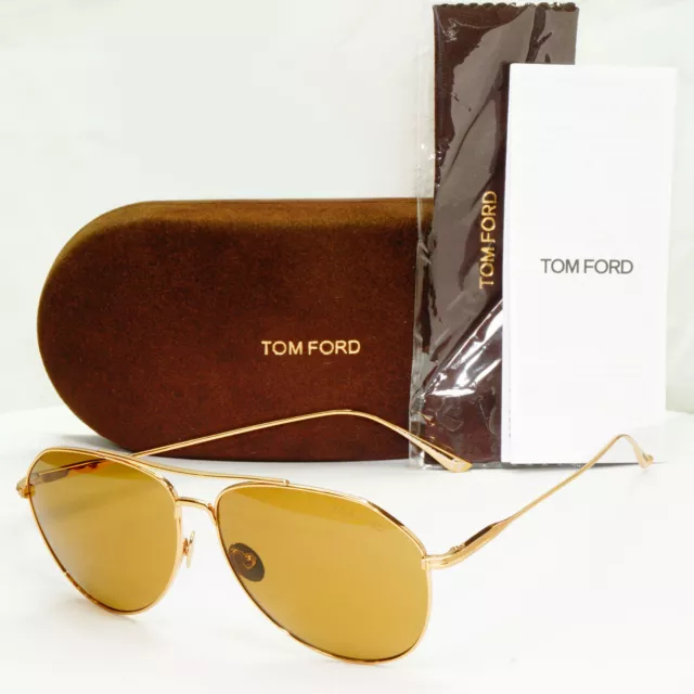 Tom Ford Titanium Japan Sunglasses Gold Brown Pilot Cyrus TF 747 30F FT0747