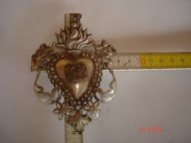 (L115)Antico Cuore Ex Voto Con Angioletti Per Grazia Ricevuta