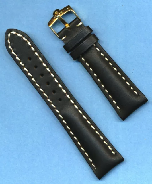 20mm Extra Long Véritable Noir sangle en cuir MB & Authentique Omega Boucle Doré