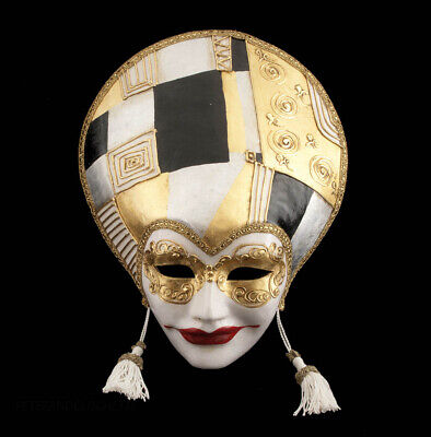 Mask from Venice Volto Liberty Art Deco Black Golden IN Paper Mache 995