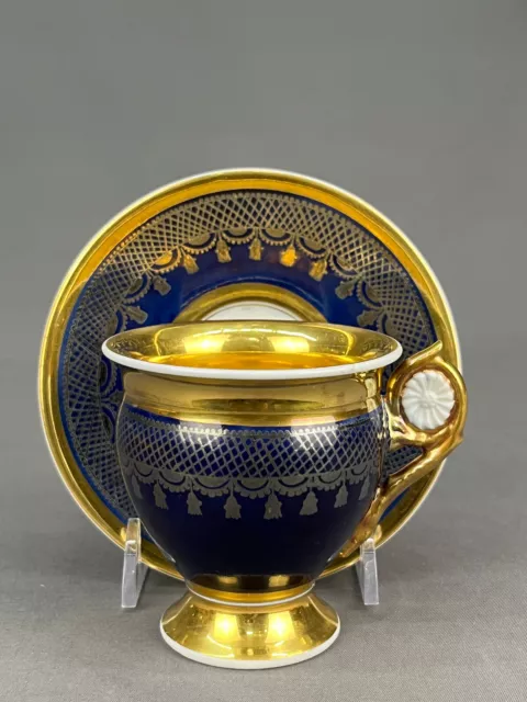 Russian Imperial Porcelain Cobalt Silver & Gilt Cup and Saucer Set 19th Century