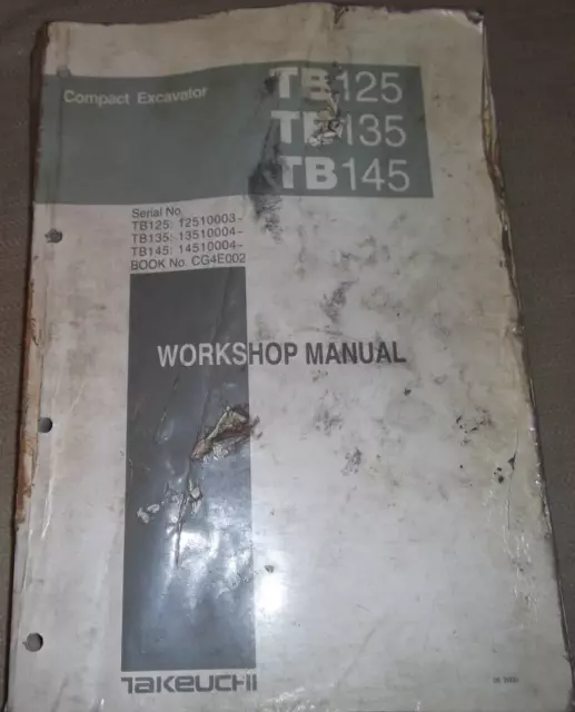Takeuchi TB125 TB135 TB145 Compatto Escavatore Servizio Shop Riparazione Manual