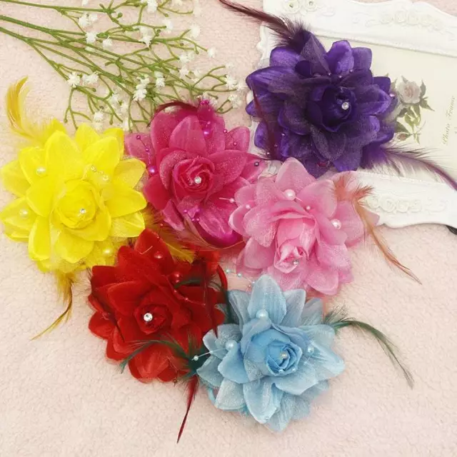 Flower Feather Fascinator Corsage Rose Stone Wedding Hair Clips Pin and Hairband