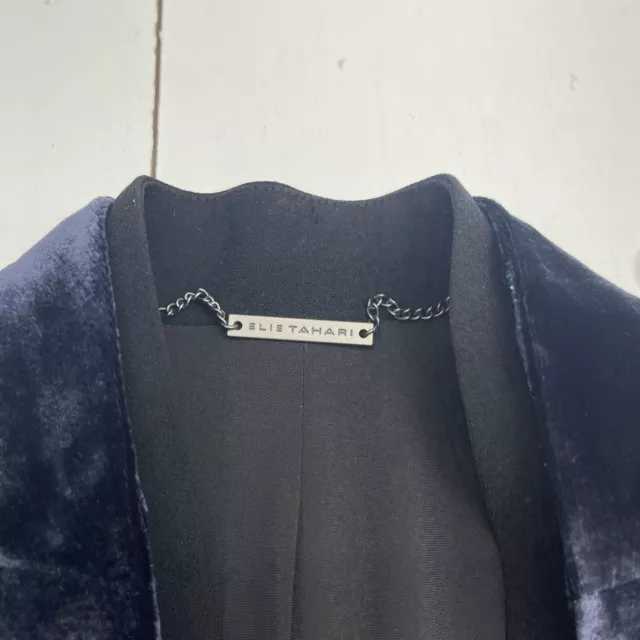 Elie Tahari Antoinette Navy Blue Velvet Blazer Jacket Women’s Size 0 3