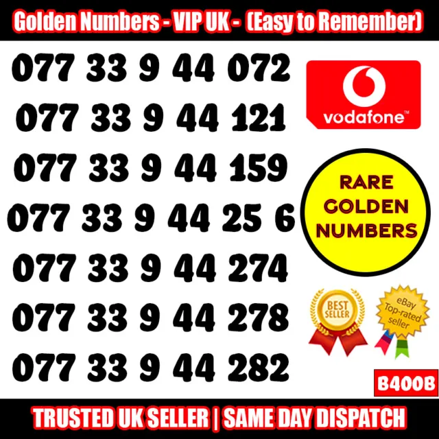 Golden Numbers VIP UK SIM - Easy to Remember & Memorize Numbers LOT - B400B